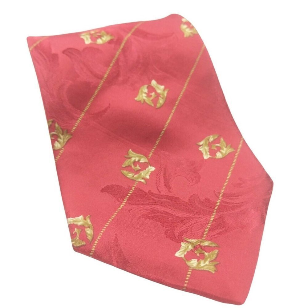 AKM Red Gold Floral Silk Necktie